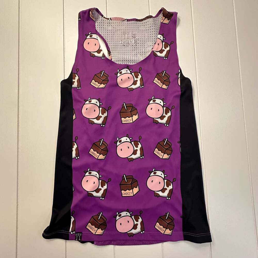 ChicknLegs Women's "Choccy Cows" PWR Crop Running Tank Top - Size XS
